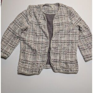 Max Studio Womens Tweed Open Front Cardigan Jacket Plaid Braided Trim 8708K29 M